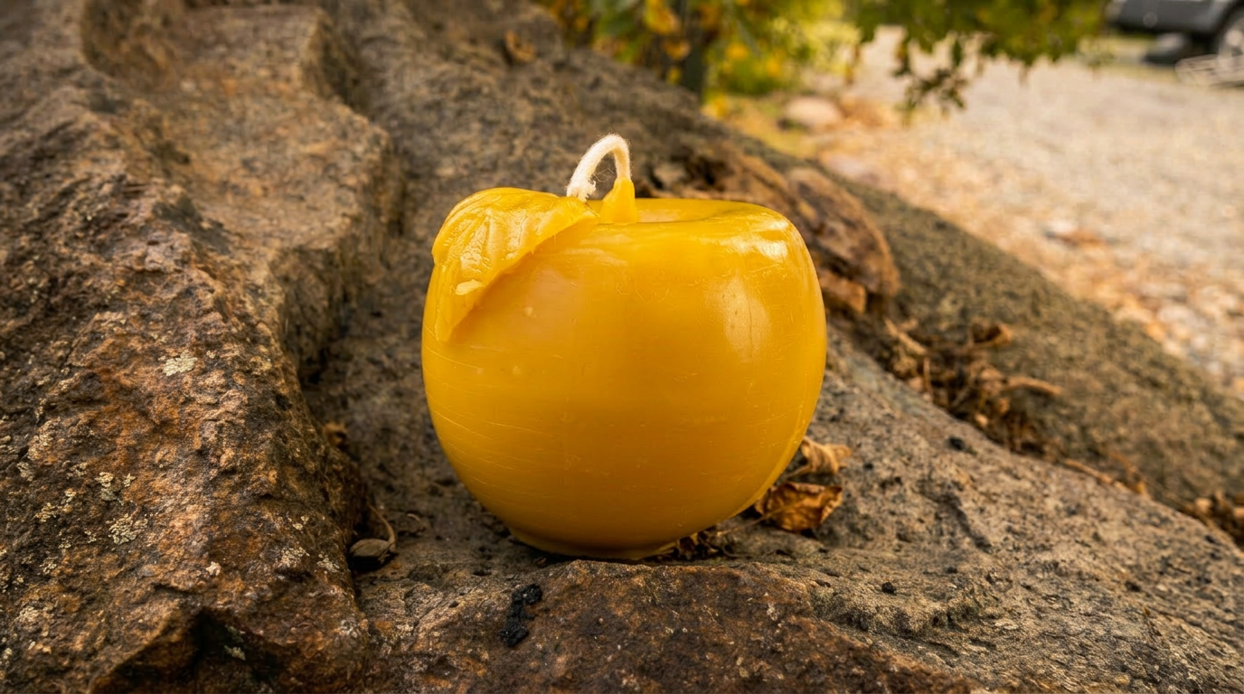 Apple with Leaf Pure Beeswax Candle