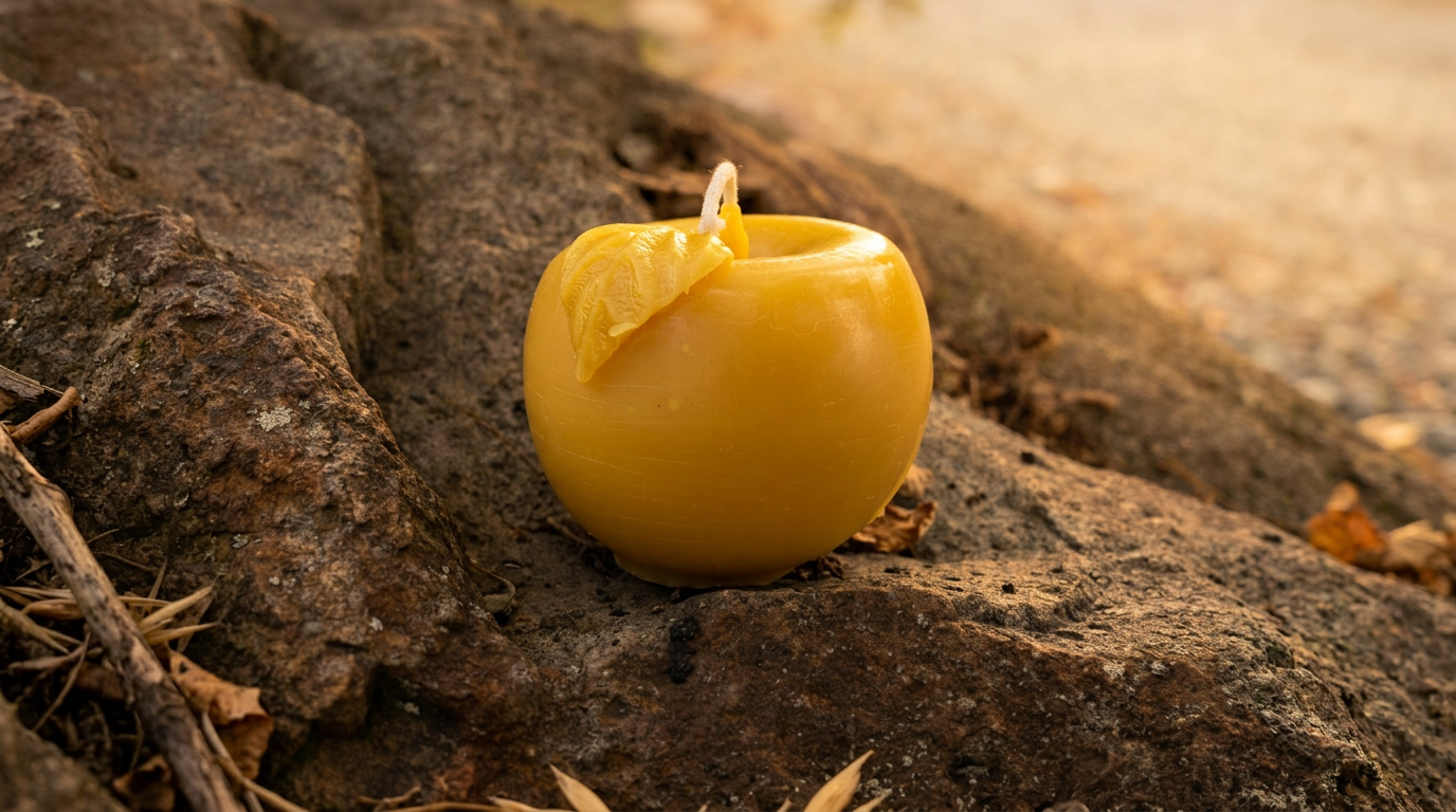 Apple with Leaf Pure Beeswax Candle