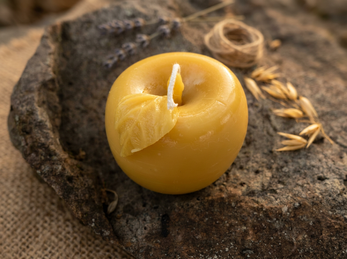 Apple with Leaf Pure Beeswax Candle