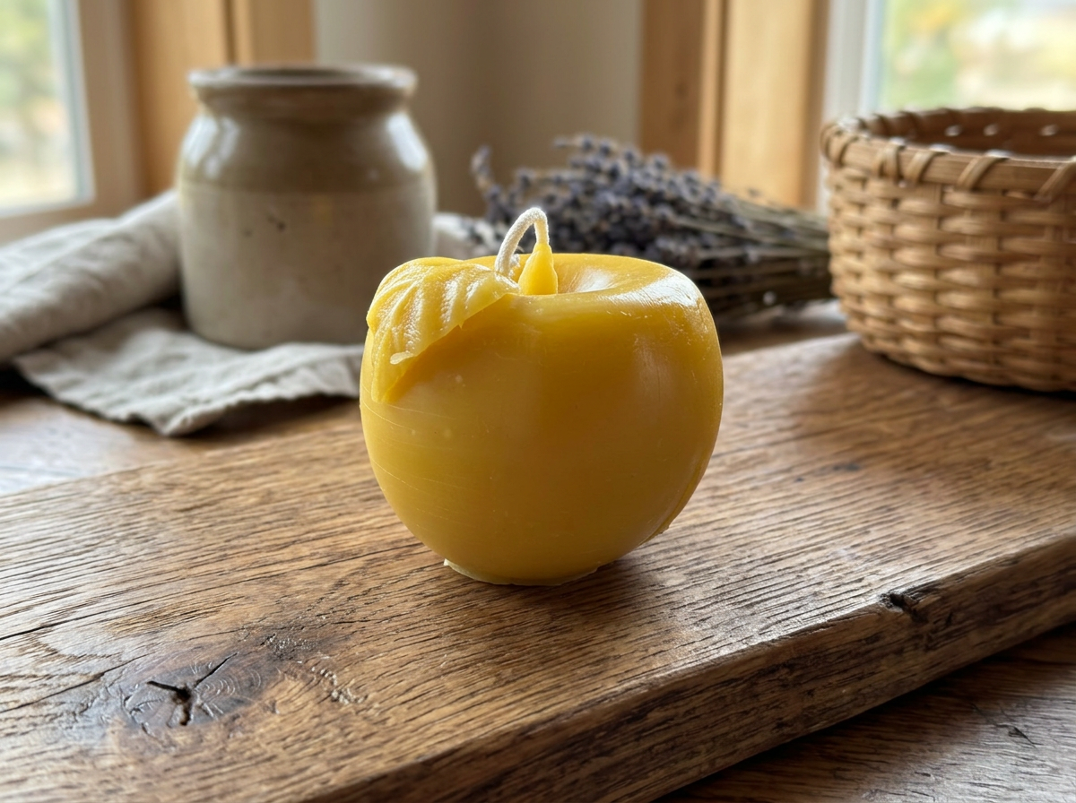 Apple with Leaf Pure Beeswax Candle