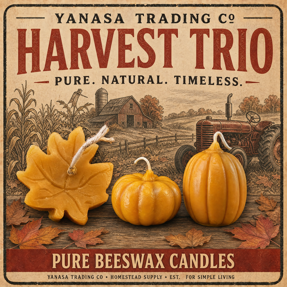 Harvest Trio — Pure Beeswax Fall Candle Collection