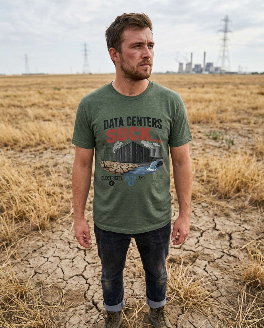DATA CENTERS SUCK (red)… Electricity. Water. And Our Land.