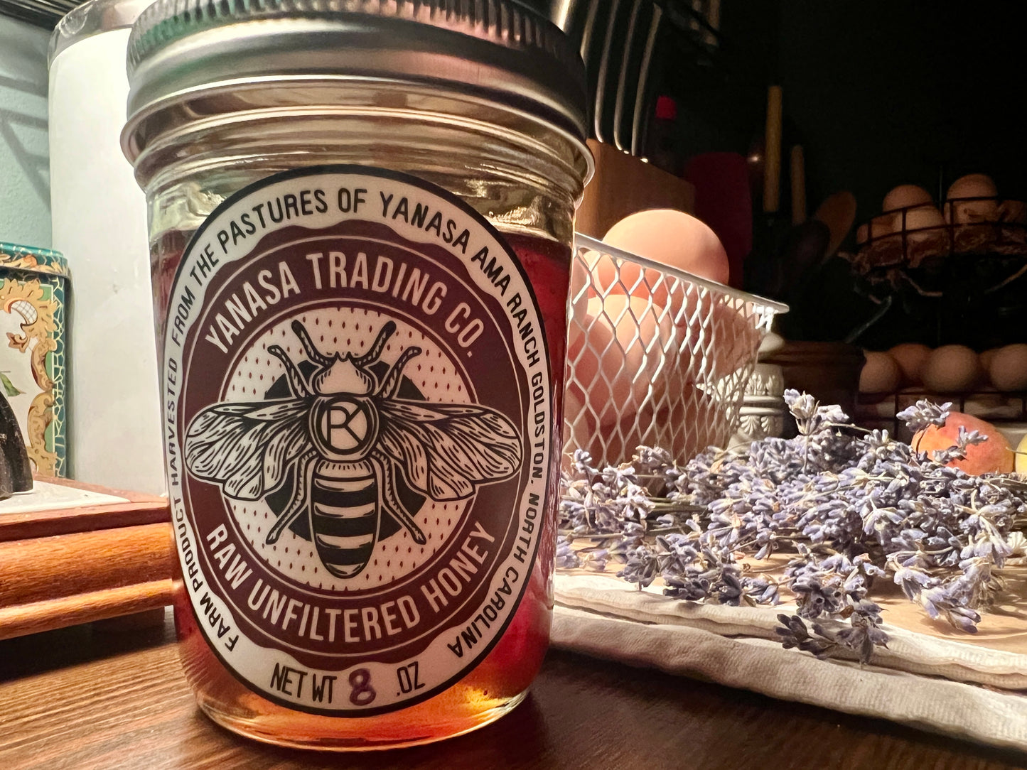 8oz (NET HONEY WEIGHT) Glass Jar of Yanasa Ama Ranch RAW Honey aka BEE JUICE