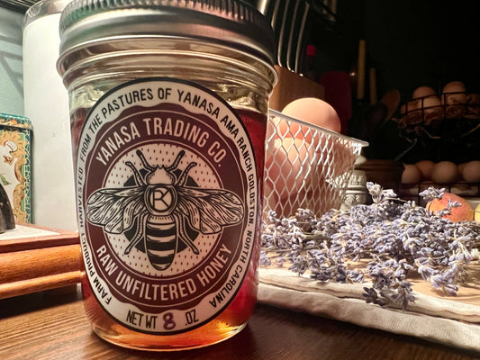 8oz (NET HONEY WEIGHT) Glass Jar of Yanasa Ama Ranch RAW Honey aka BEE JUICE