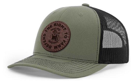 Defend the right to farm leather patch hat pre-order