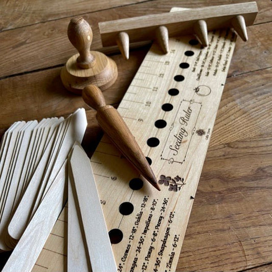 Garden Gift Set - American Hardwood Seed and Bed Ruler, Dibblers, Pot Tamper and Markers