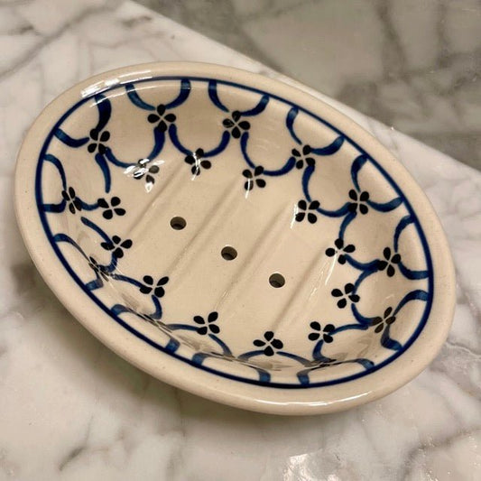 Hand-painted Polish Floral Ceramic Soap Dish - Light Floral