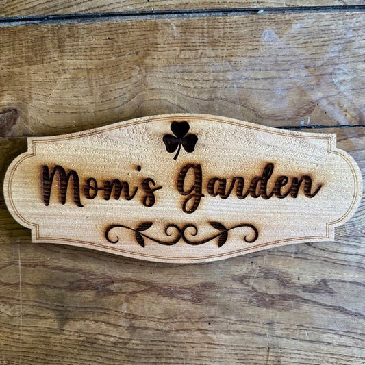 Mom's Garden Sign with Shamrock  - Made in USA with American Cedar