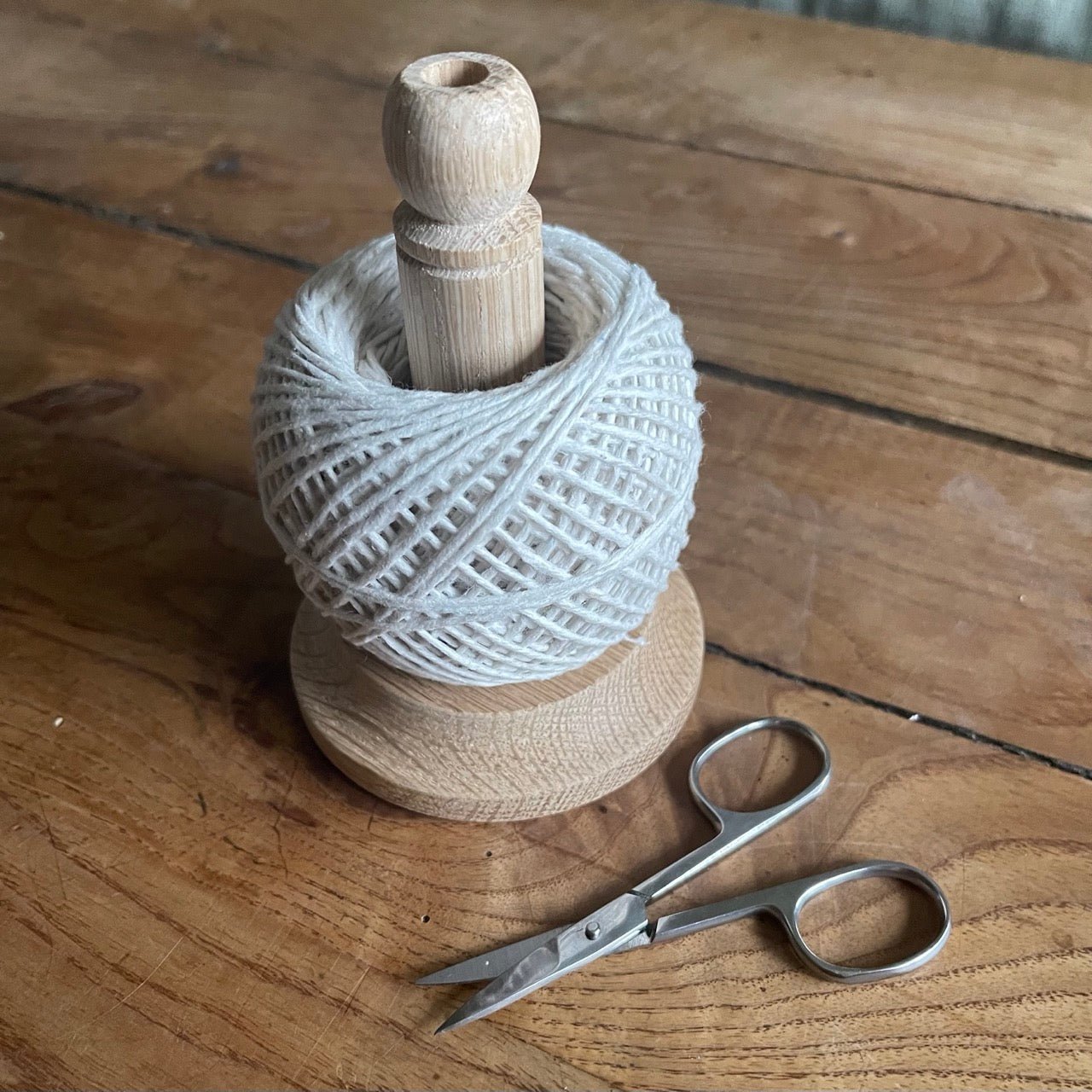 Oak String Tidy with Scissors and Twine